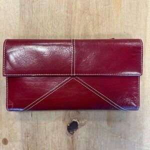 RED LEATHER CHECK WALLET BY TUSK NEW YORK